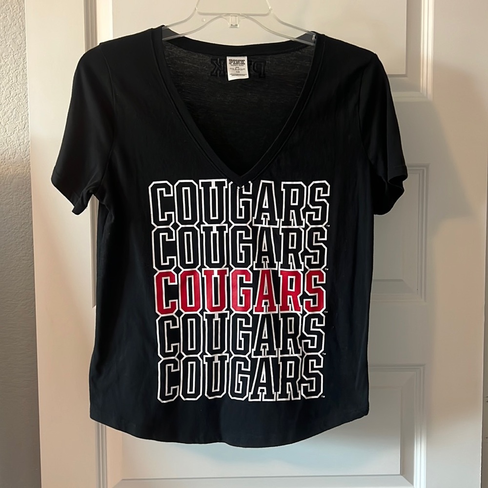 Pink Cougar shirt size large University of Houston graphic tee Black Cougars